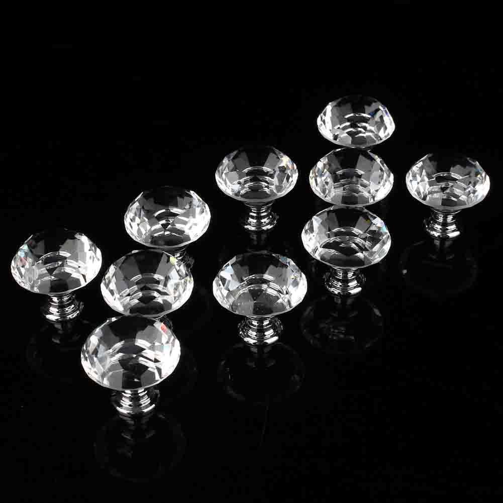 Yosoo 10pcs Crystal Glass Cabinet Knobs Drawer Dresser Knobs