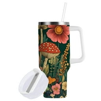 Yayeee 40oz Double-Wall Insulated Stainless Steel Tumbler with Handle Bottle, Floral Mushroom