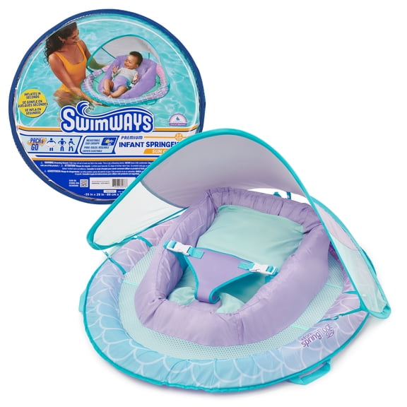 Swimways Infant Spring Float, Baby Pool Float with Canopy & UPF Protection, Swimming Pool Accessories for Kids 3-9 Months, Mermaid