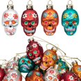 thumbnail image 1 of Adornos de cristal LFUTARI con forma de calavera de azúcar del Día de los Muertos, 12 unidades, 1 of 6