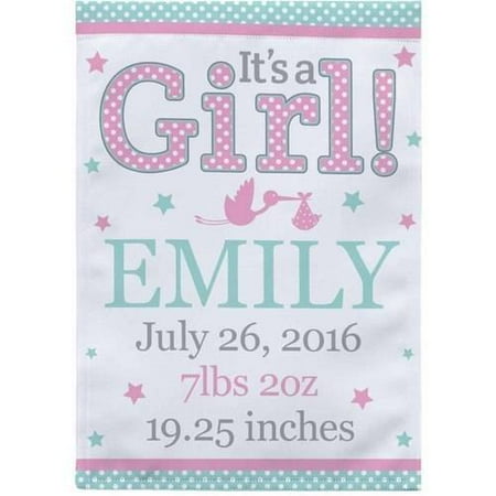 Personalized New Baby Announcement Garden Flag with Stake, Girl