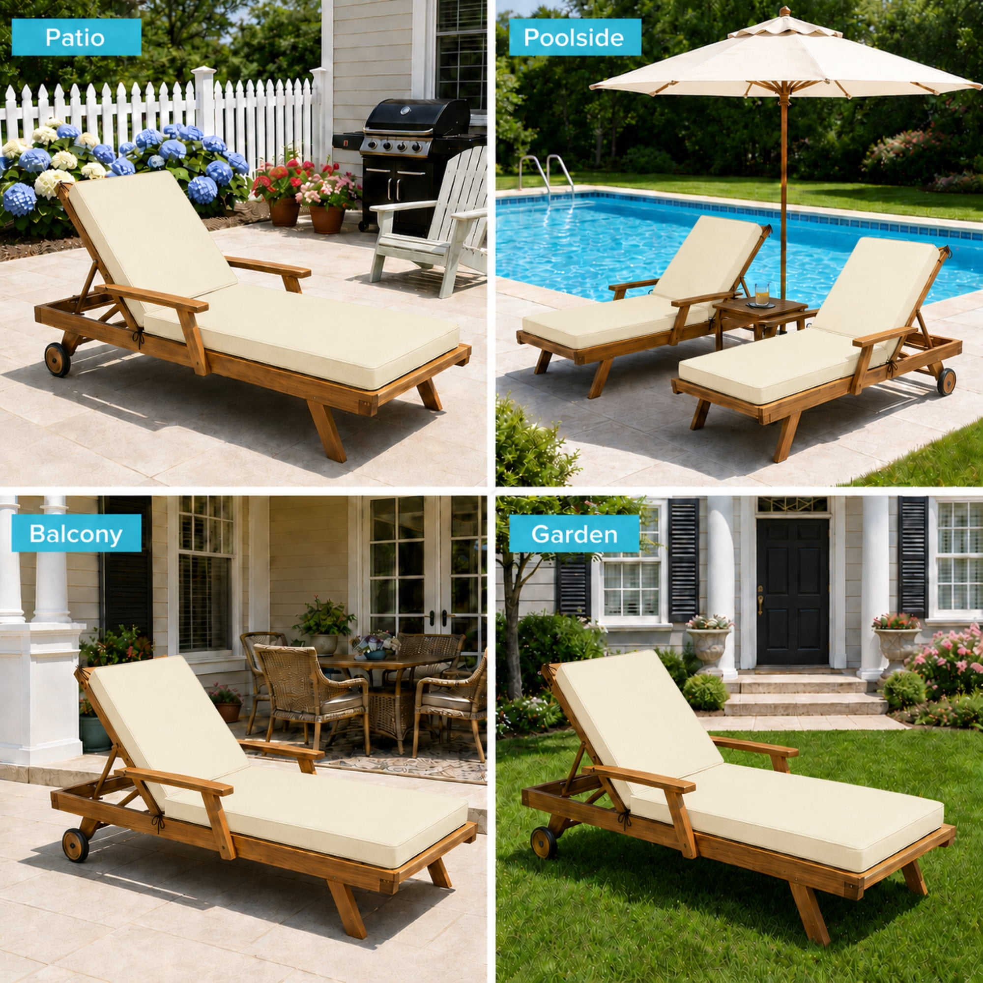 Millsilo Outdoor Chaise Lounge Cushion, 72" x 21" x 3" Patio Lounge Chair Cushion, Water-Resistant UV-Protected Replacement Cushion with High Density Foam, Beige