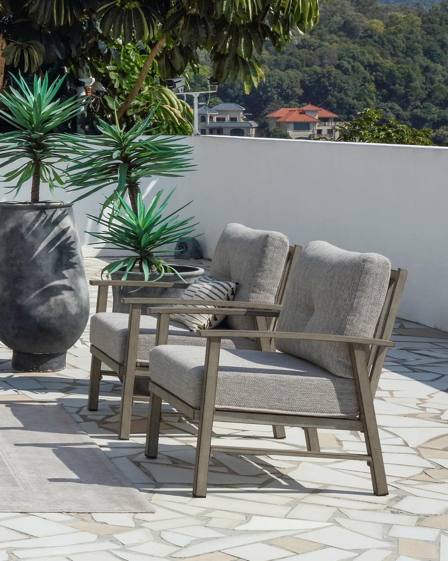 Outdoor Patio Chairs Set of 2, Aluminum Outdoor Armchairs with 5.9" Thick Cushions, All Weather Patio Conversation Chairs, Modern Outdoor Furniture for Garden, Backyard, Poolside, Porch, Dark Gray