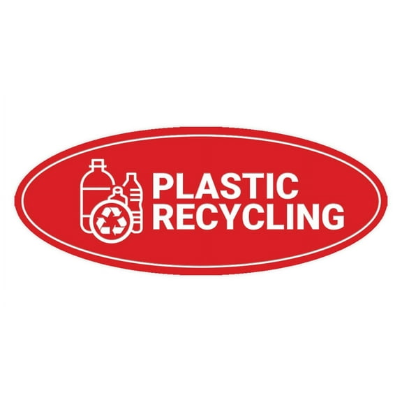 Signs ByLITA Oval Plastic recycling Sign - Laser-Engraved Lettering | Durable ABS Plastic | Vibrant Colors | Powerful Foam Tape (Red) - Large