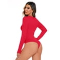 thumbnail image 4 of REORIA Womens V Neck Long Sleeve Bodysuit Slim Fit Basic Thong Tops for Female, 4 of 10
