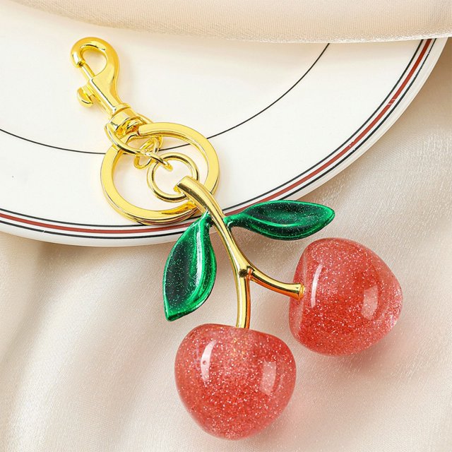 Llavero Colgante de Aleación con Forma de Cereza - Diseño de Cereza de Resina con Hebilla de Resorte, Colgante Rojo o Rosa para Bolso y Mochila, Regalo para Cumpleaños, Navidad y Acción de Gracias