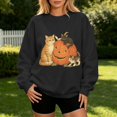 thumbnail image 2 of Womens Plus Size Halloween Cat Pumpkin Sweatshirt Retro 90s Graphic Crewneck Soft Fall Pullover Tops Black M, 2 of 4