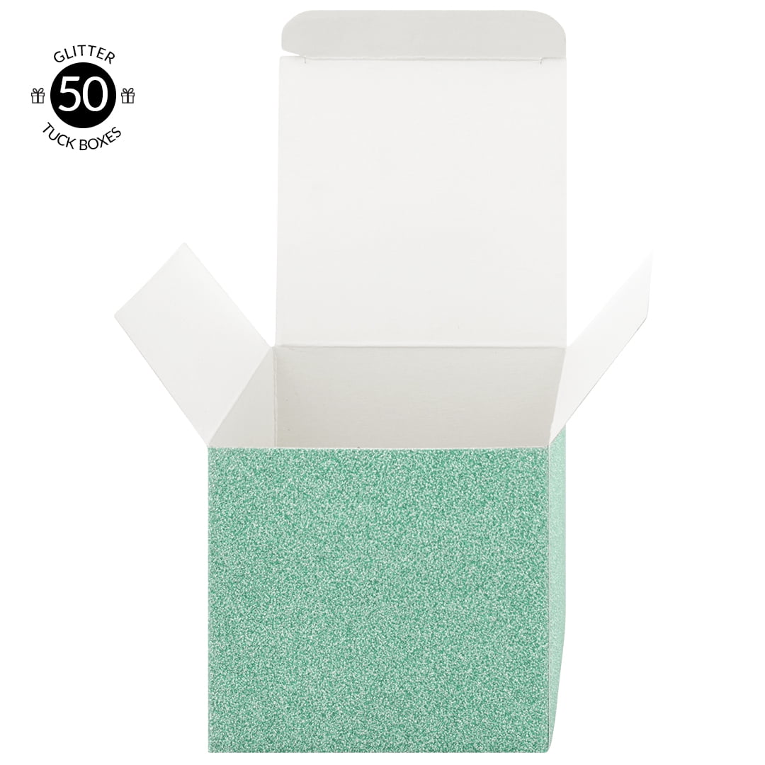 Koyal Wholesale Diamond Blue  Glitter Gift Favor Tuck Boxes, 3" Cube Favor Box, Bulk 50-Pack, Party Favor Gift Box