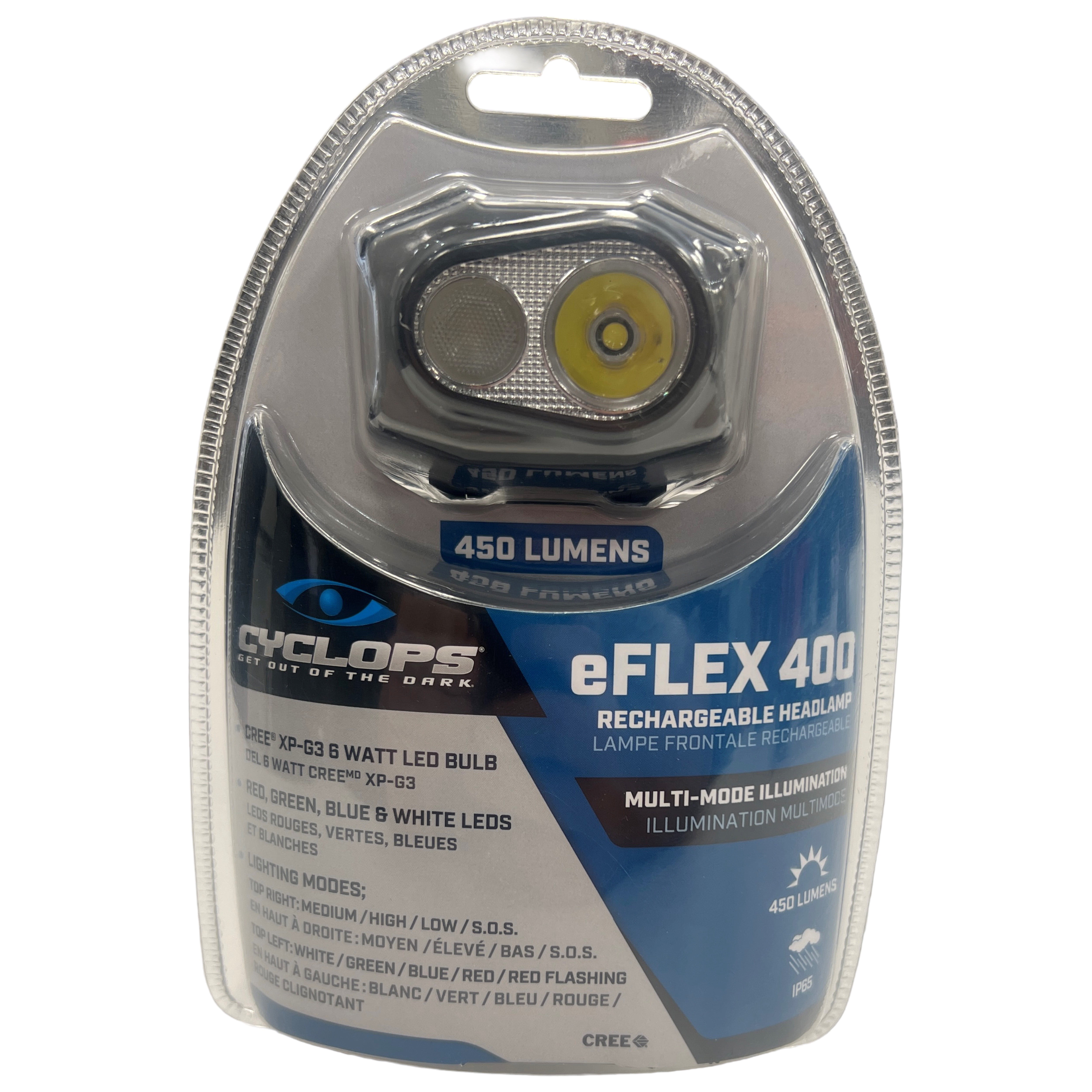 CYCLOPS Eflex Headlamp Tactical Durable Lightweight Compact Adjustable Headband Bright 4 Color LED 400 Lumen Rechargeable Head Flashlight USB Charging Cable Included