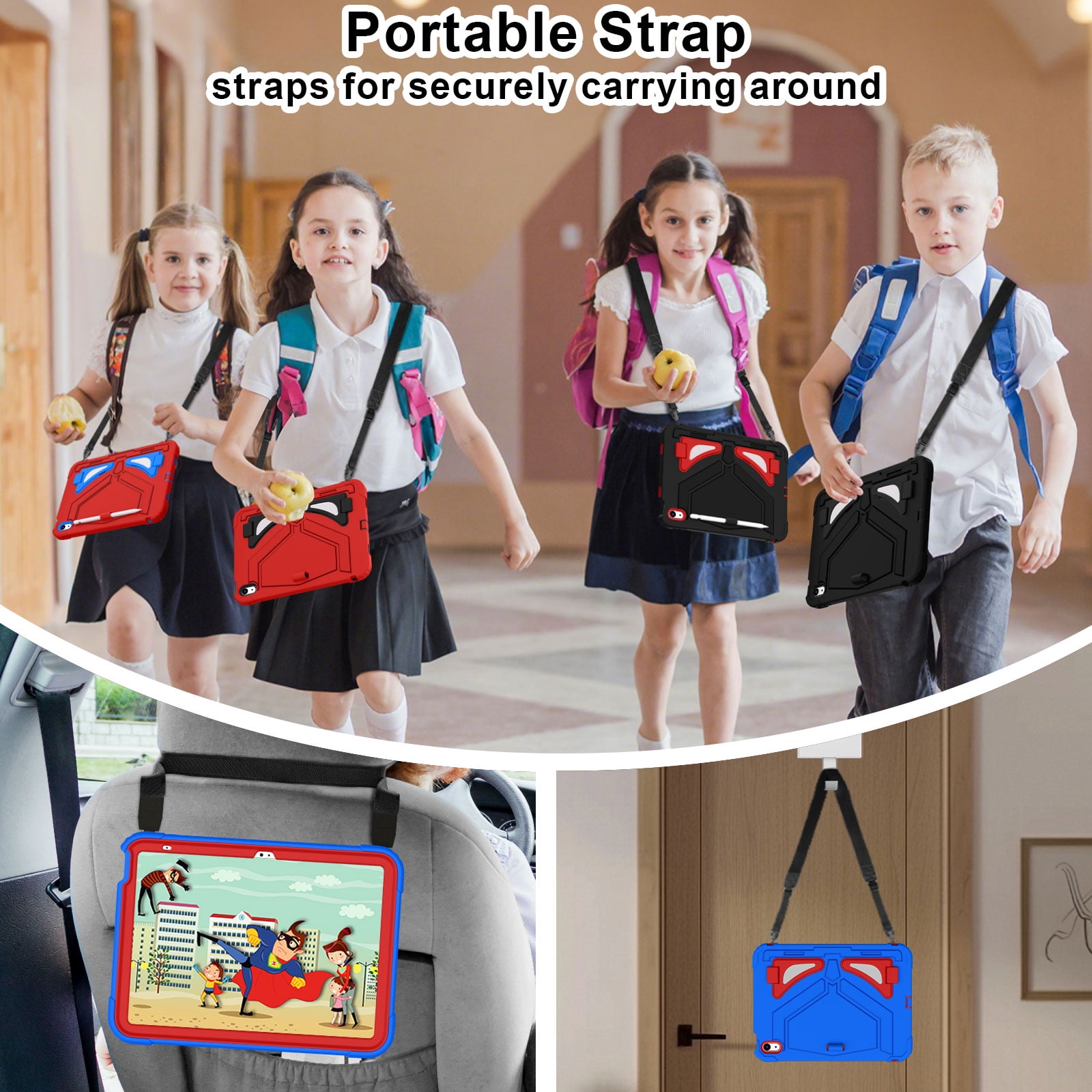 Allytechgroup Kids Case for Apple iPad A16 11" 11th Gen 2025/ iPad 10th Gen 10.9" 2022, Heavy Duty Shockproof Kickstand Cover with Shoulder Strap & Pencil Holder Kids Friendly, Blue