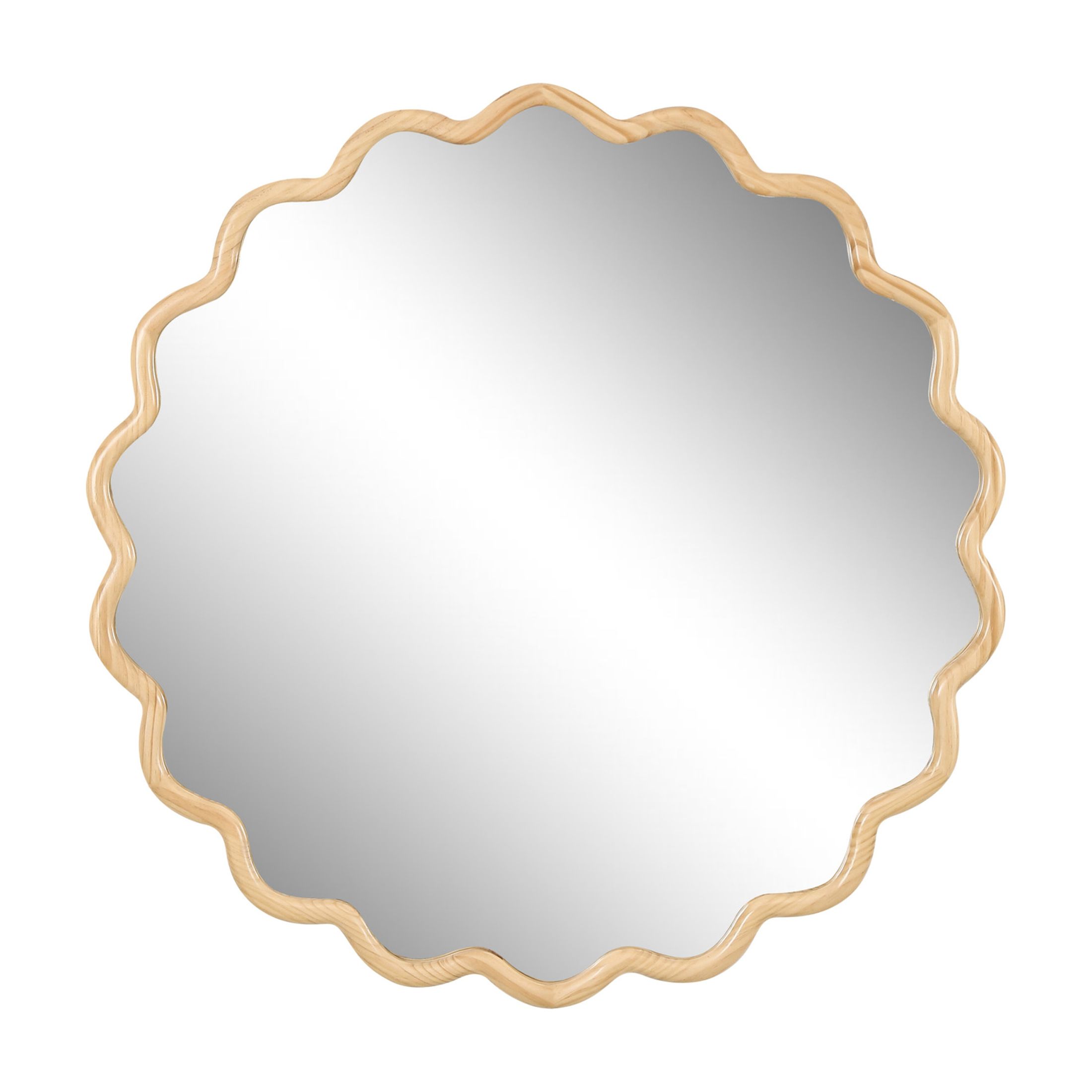 Noble House Wavy Solid Wood Vanity Mirror, Modern Wall Decor for Bathroom, Bedroom, or Entryway, Natural Wood
