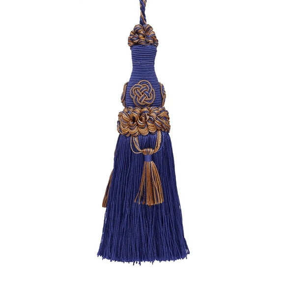 Elegant 6" (15cm) Key Tassel, 4" (10cm) Loop accented with Rosette and Tassels # BKT,, Navy Beige Blue #5817 (Navy Blue, Royal Blue, Golden Beige) Sold Individually