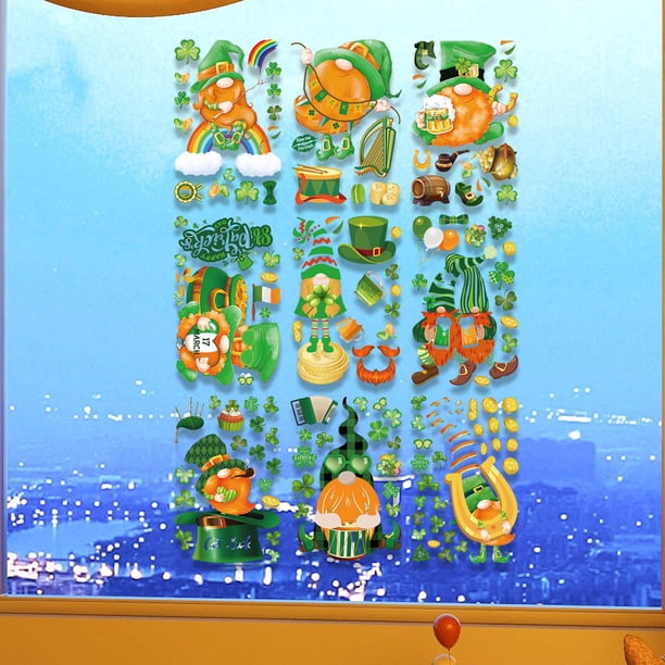 9 pegatinas para ventana del día de San Patricio, pegatinas para ventanas, adornos extraíbles, decoración para la escuela, escaparates de tiendas en 130 piezas BLESIY Pegatinas para ventanas