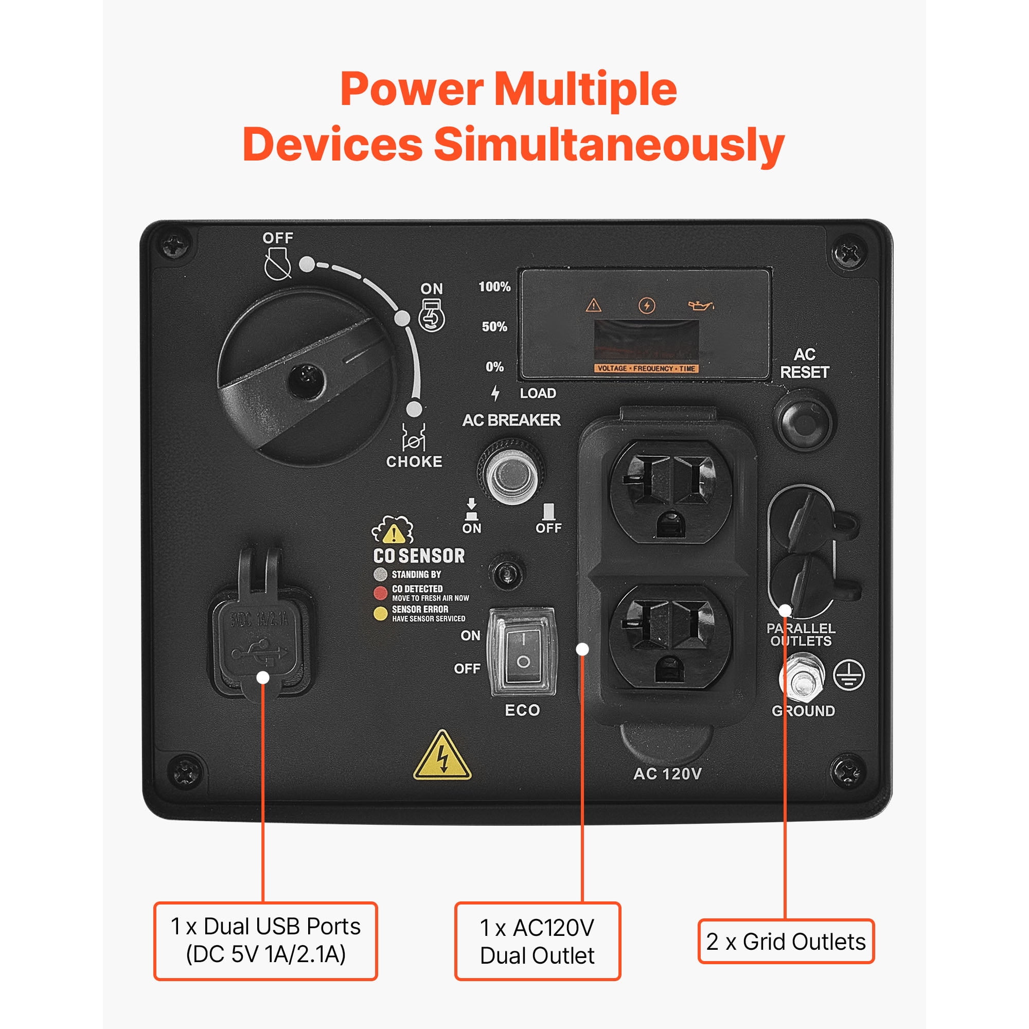 KFFKFF Portable 3000W Peak Watt Inverter Generator, Quiet and Gas-Powered, Ideal for Home Use, Compact Design with Stable Power Output, CO Sensor, and Extended Operation Time