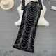 thumbnail image 3 of Falda de cola de pez envuelta en glúteos de cintura alta, vestido de trompeta de manga larga, adornado con diamantes Top corto de pie con cuello, dos piezas, 3 of 5