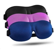 TELOLY Mask 3 Pack, Upgraded 3D Contoured 100% Blackout Eye Mask for Sleeping with Adjustable Strap, Comfortable & Soft Night Blindfold for Women Men, Eye Shades for Travel/Naps, Black/Purple/BlueB