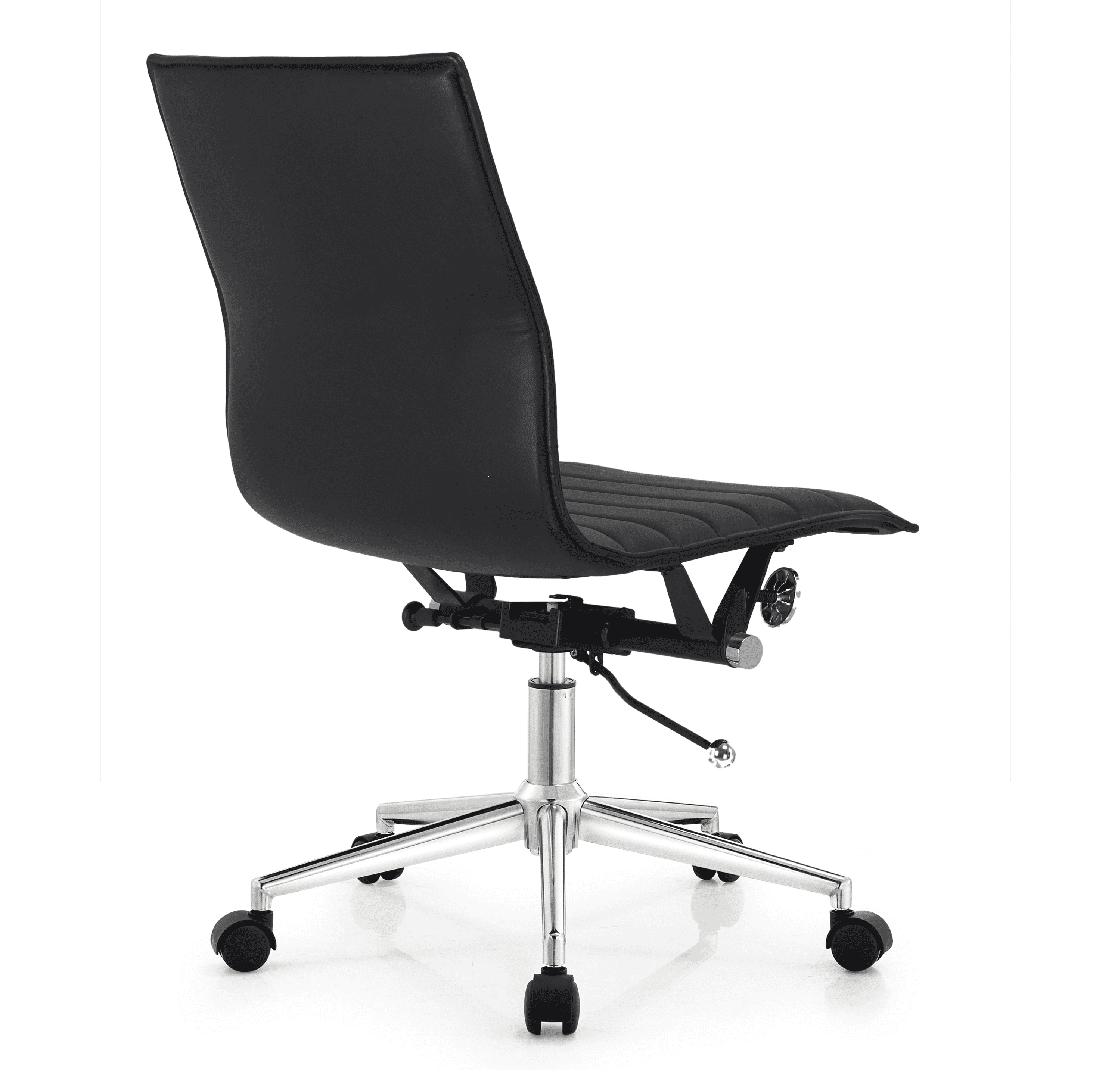Homelala Black Contemporary Ergonomic Executive Mid back PU Leather No Arms Rest Tilt Adjustable Height With Wheels Lumbar Support Swivel Office Chair Conference Home Task, Set of 1, 1 piece