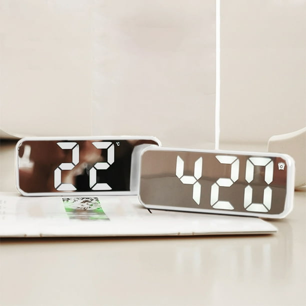 Reloj despertador digital grande con pantalla de espejo | Reloj de mesita de noche con alimentación USB, indicador de temperatura, fecha y modo nocturno