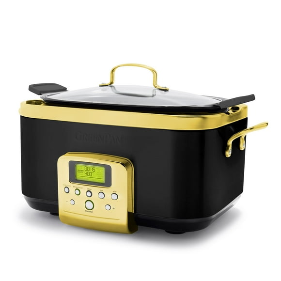 GreenPan Elite Olla de cocción lenta eléctrica programable 8 en 1 de 6 cuartos de galón, tapa apta para lavavajillas y vasija extraíble, olla de cocción múltiple antiadherente de cerámica saludable si