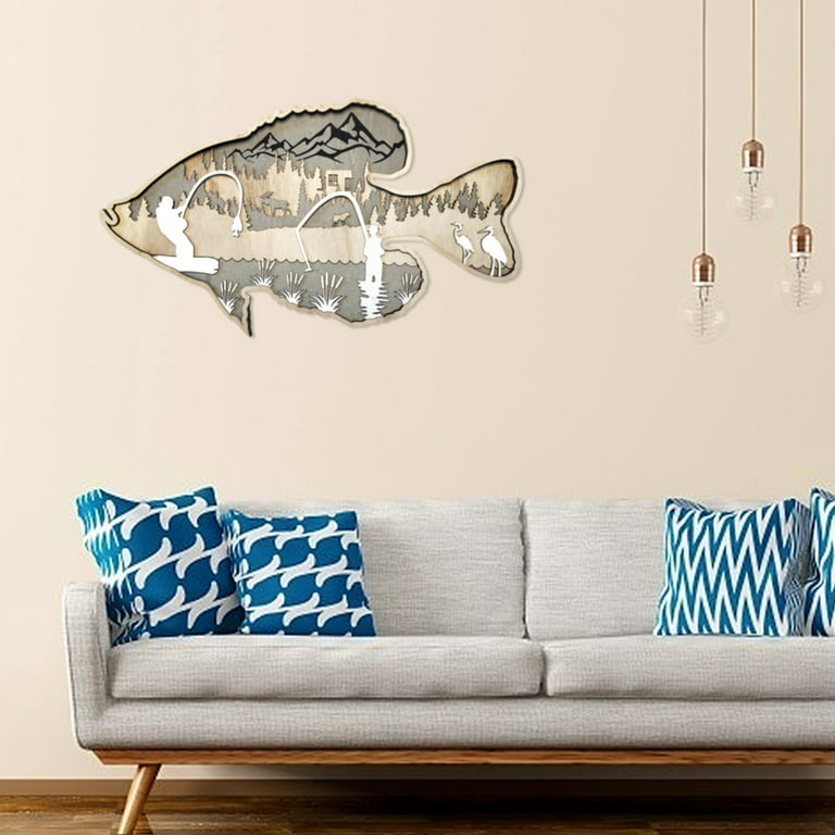 Hot Sale！6 Layer Large Mouth Bass Fish Wall Decor,Wooden Large Mouth Bass  for Wall,Bass Sculpture,Crappie Fish Decoration,Bass Wall Art Decor,for