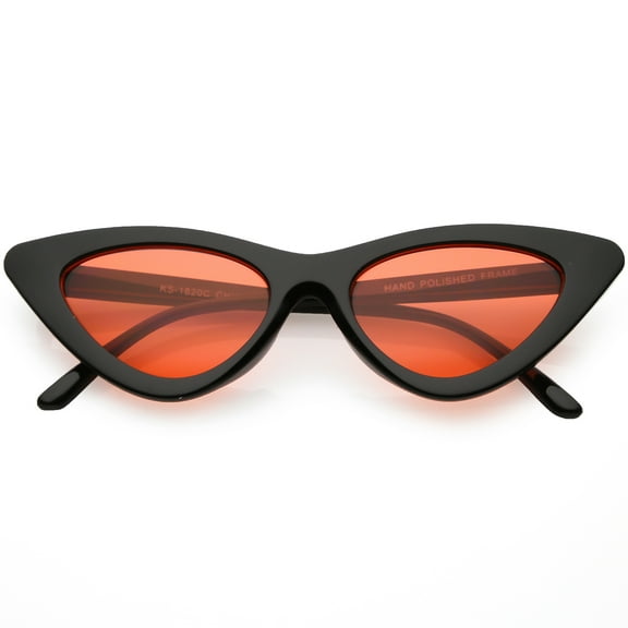 Womens Exaggerated Slim Black Frame Cat Eye Sunglasses Color Tinted Lens 48mm (Black / Red)