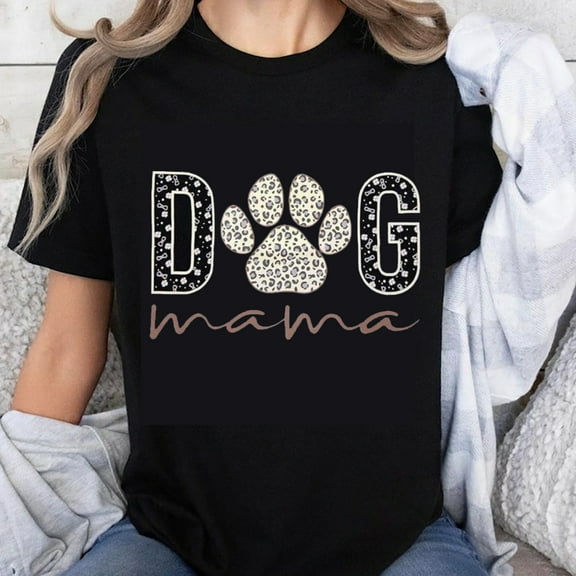 100% Cotton Dog Mama Shirt Women Cute Paw Print Design Pet Lover T-Shirt for Dog Owners and Animal Enthusiasts
