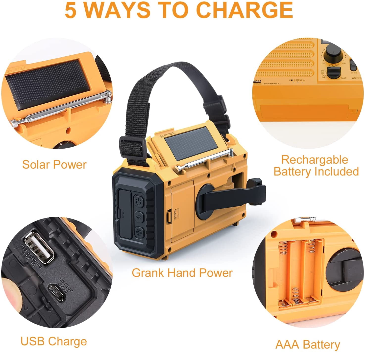 Weather Radio, 5000mAh/18500mWh NOAA Weather Radio, Solar Hand Crank Emergency Radio with AM/FM/SW/NOAA Weather Alert, Flashlight, Reading Lamp, Cell Phone Charger and SOS Siren.Product promotion