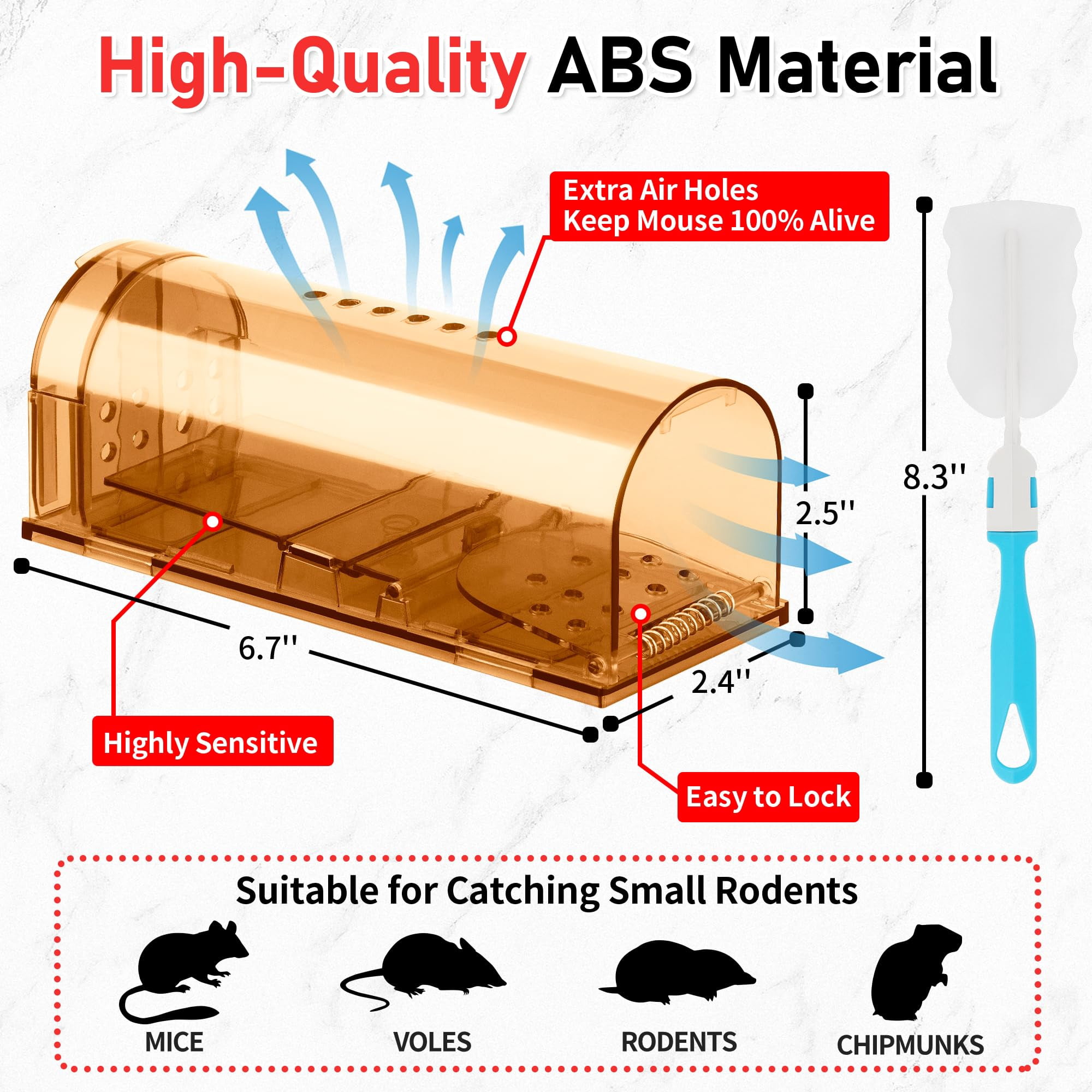 Humane Mouse Traps 6 Pack  No Touch Catch And Release Live Rodent Reusable With Cleaning Brush Pet Safe Indoor Outdoor Control For Mice Rats Chipmunks Voles Brown