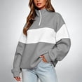 thumbnail image 2 of Quarter Zip Sweatshirt Women Stand Collar Color Block Fleece Pullover Lightweight Casual Loose Long Sleeve Fall Sweatshirt No Hood Gray L, 2 of 8