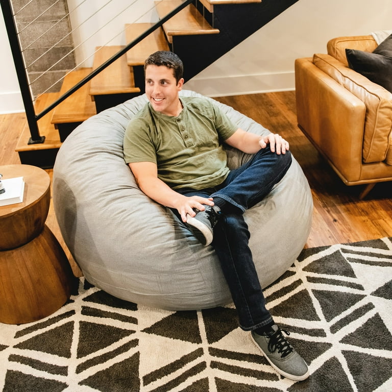 Big Joe Fuf Large Foam Filled Bean Bag Chair with Removable Cover Fog Lenox Durable Woven Polyester 4 feet Big
