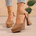 thumbnail image 2 of Mary Jane Shoes for Women Suede Closed Toe Ankle Strap Buckle Chunky Block High Heels Platform Dress Pumps for Casual Party Wedding Khaki Size 9, 2 of 6