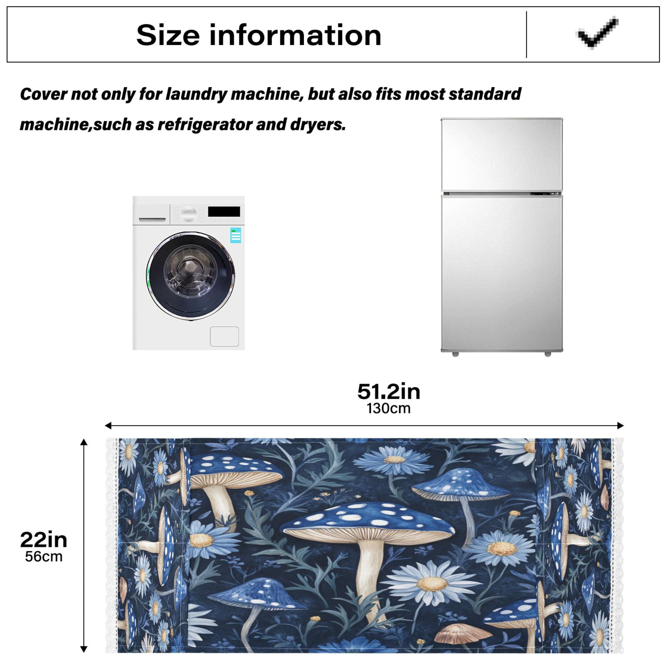 Blue MushroomWasher and Dryer Covers Dust-Proof and Oil Resistant Fridge Cover with 4 Storage Pockets Washing Machine Top Cover for Laundry Kitchen Home 51.2 x 22 In