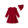 thumbnail image 4 of Fdqin Girls Christmas Dresses Velvet Long Sleeve Letter Print Plush Crew Neck Dress with Santa Hat Winter Christmas Outfit Red 3-4 Years, 4 of 9