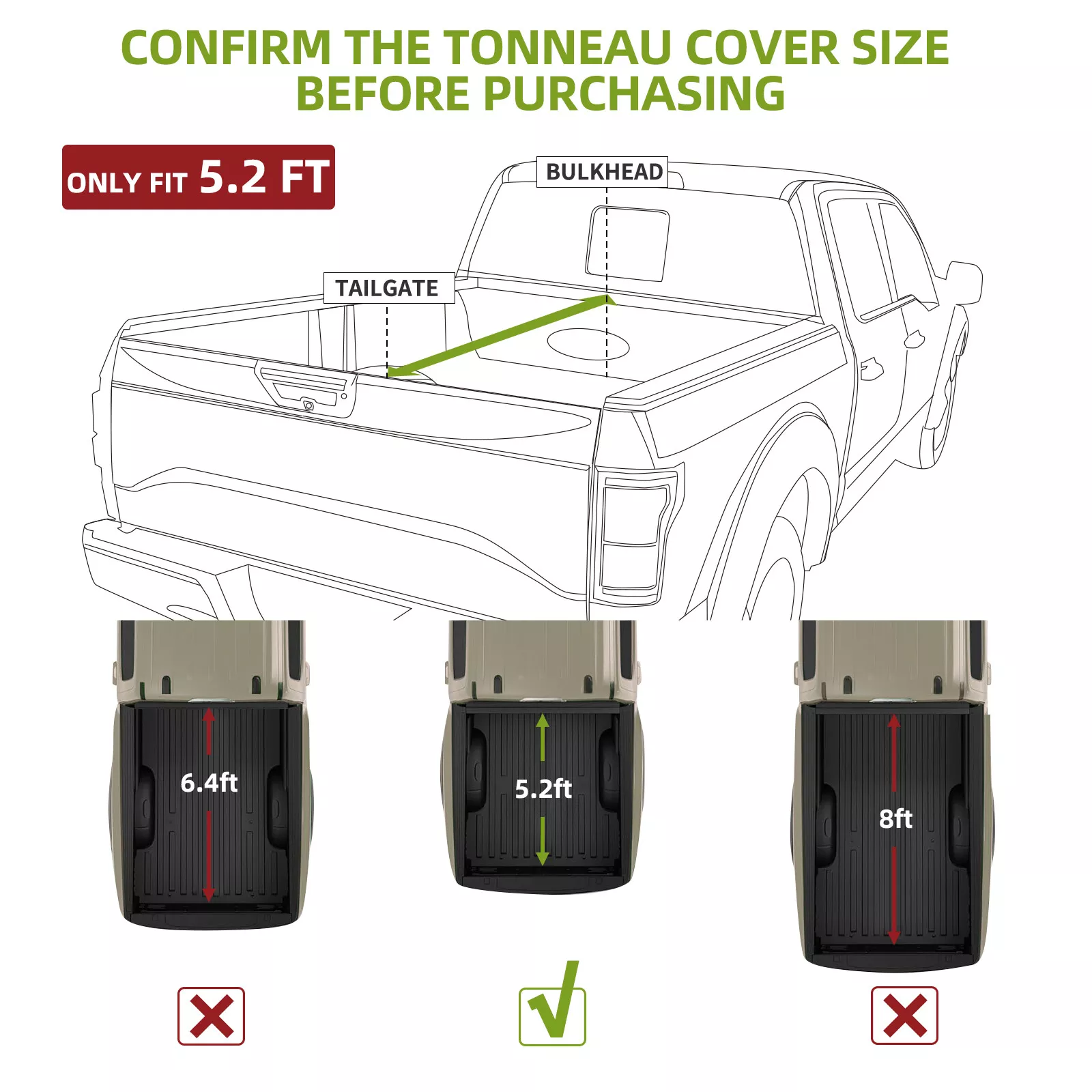 RVNI 5.2FT Tri-Fold Hard Tonneau Cover For 2015-2023 2024 Chevy Colorado GMC Canyon with Lamp