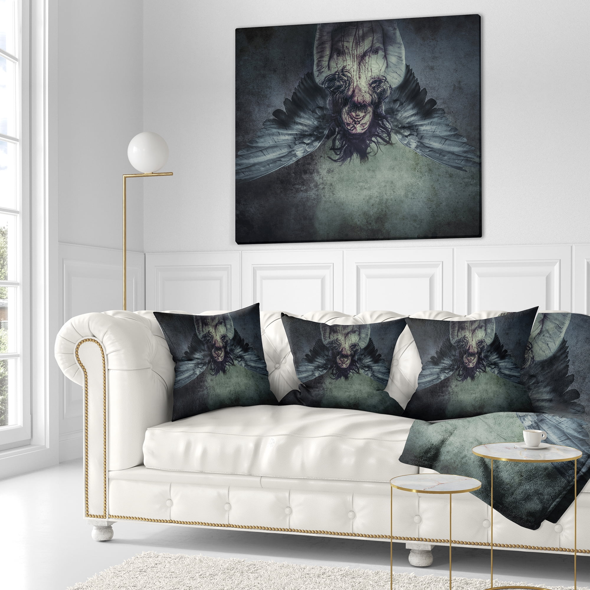 Designart Fallen Angel of Death - Abstract Portrait Throw Pillow - 18x18