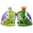 thumbnail image 1 of Ebros Frog Prince And Princess Kissing Ceramic Magnetic Salt And Pepper Shakers, 1 of 5