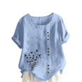 thumbnail image 5 of QUNYINEY Dandelion Womens Shirts Short Sleeve Crew Neck Casual Tops Loose Cotton Linen Button Pullover Womens Tops, 5 of 5