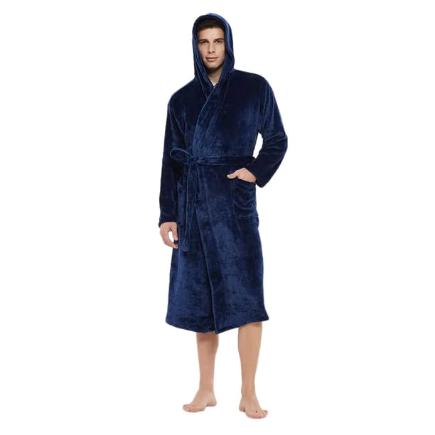 U2SKIIN Albornoz de felpa con capucha y forro polar para hombre (azul marino 2XL3XL)