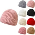 thumbnail image 3 of Xfvqtps Infant Beanie Knitted Vertical Stripes Cuffed Solid Color Simplicity Stretch Soft Windproof Coldproof Warm Winter Skull Cap Watermelon Red, 3 of 3