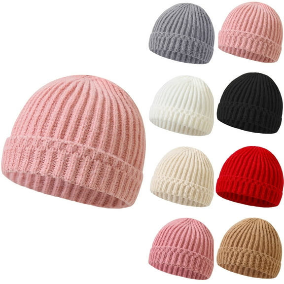 Cethrio Kids Girls Winter Beanies, Cute Thermal Soft Stretchy Knit Hats Pink Size 0-12 Months