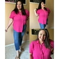 thumbnail image 2 of TIYOMI Ladies Plus Size Cotton Shirts Pink Short Sleeve 4X Collared Tops Solid Shirts Casual Button Down Tee Summer Loose Fit Blouse 4XL 24W 26W, 2 of 7