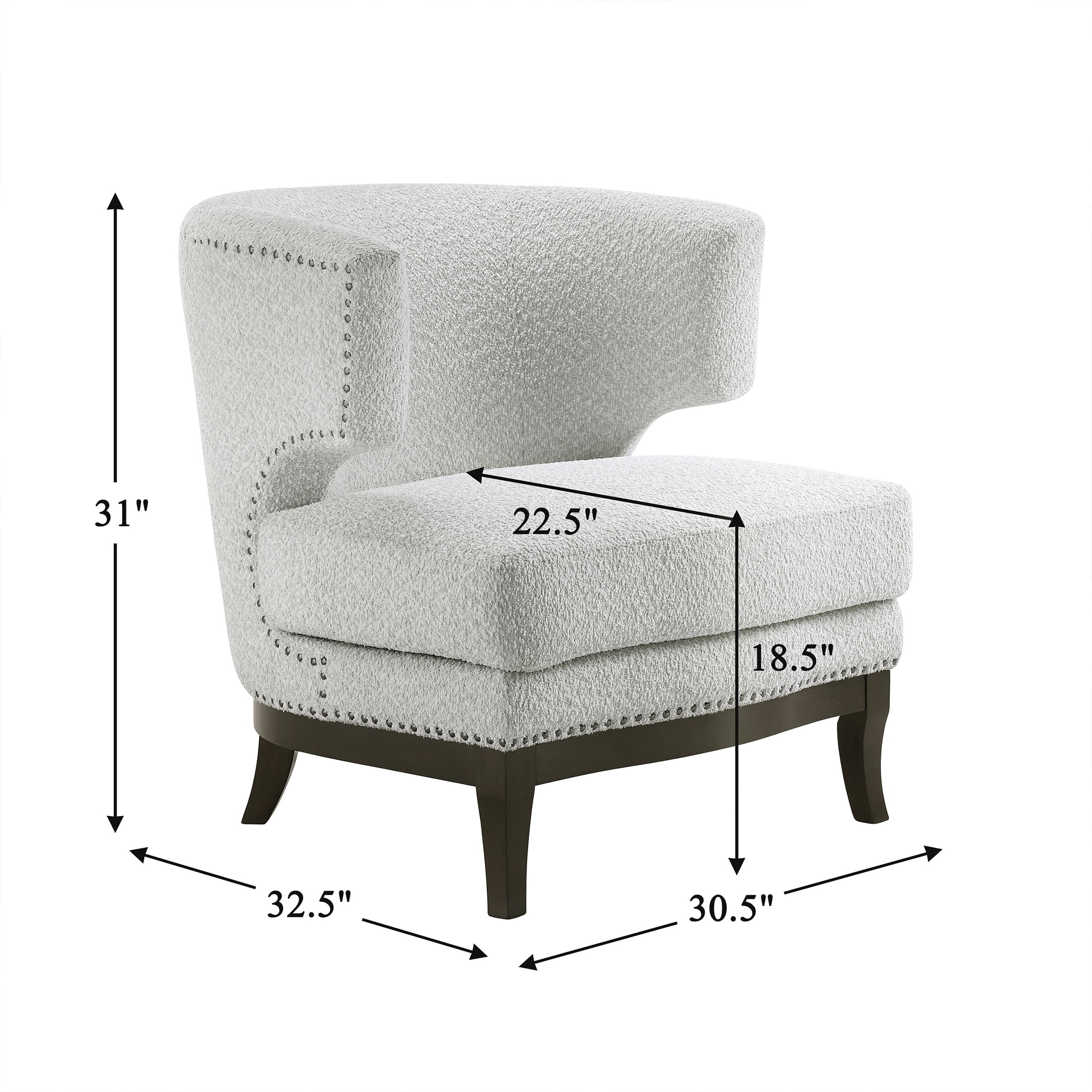 OakvillePark Orlan Boucle Barrel Accent Chair with Nailhead Trim, Gray