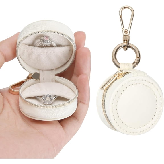 Jewelry Ring Holder Box with Keychain, Portable Gym Jewelry Storage Box Case, Small Travel Ring Earring Stud Necklace Storage Case