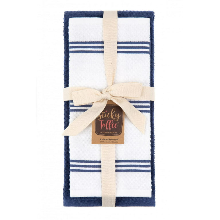 Sticky Toffee Cotton Terry Kitchen Towel and Dishcloth Set, Blue, 6 Pack