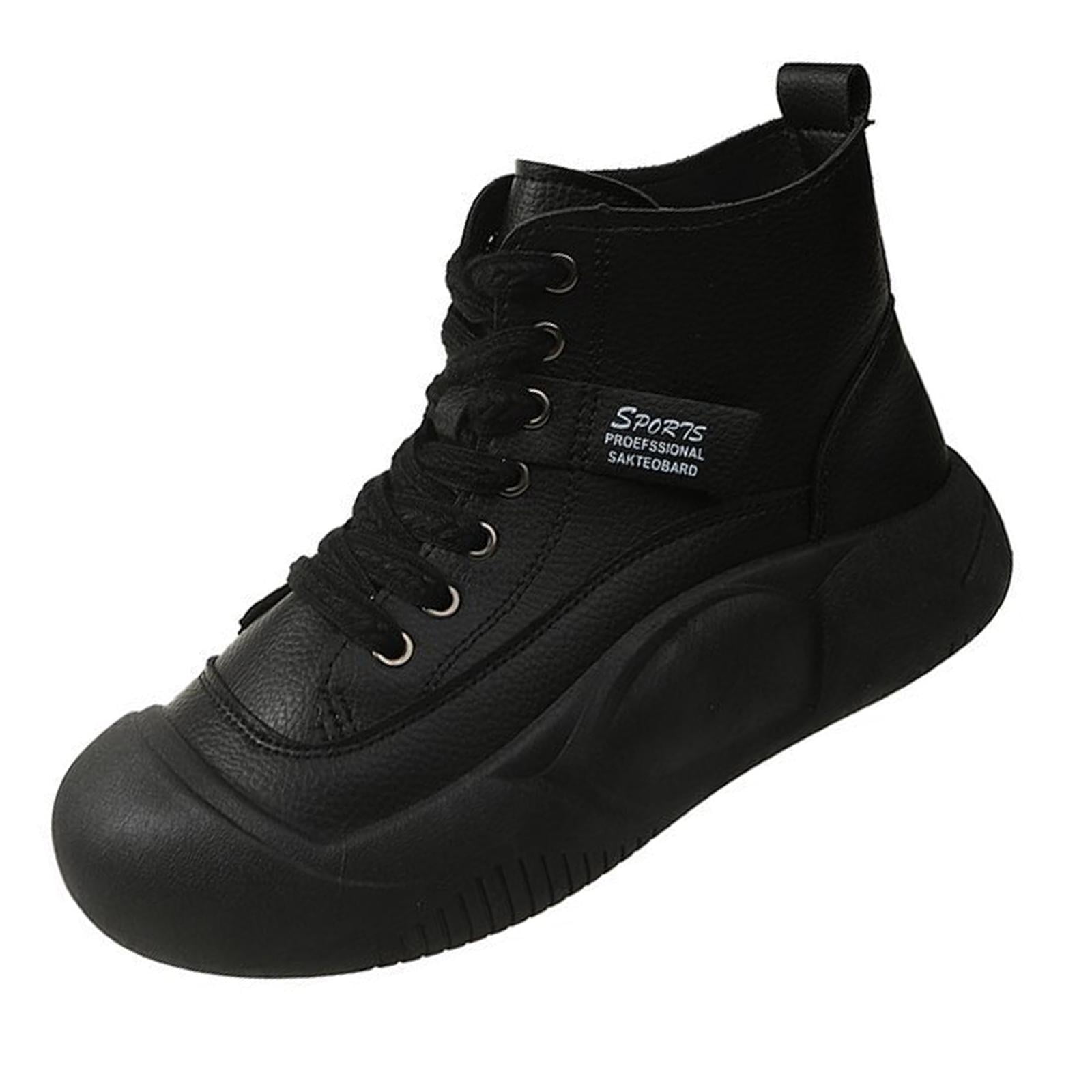 High Top Sneakers Anti Slip Thick Soled Sneaker Bootie for Running Fall Work Black 37