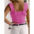 thumbnail image 3 of Sleeveless Solid Color Square Neck Ruffle Tank Tops Knitted Camisole, 3 of 6