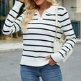 thumbnail image 3 of Ahabrexf Blouses for Women Casual,Fashion Long Sleeve Lapel Casual Striped Sweater Top, 3 of 5