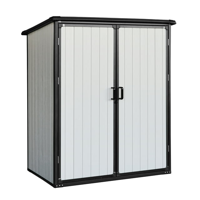 Remise de Rangement Extérieure 5x3 Pi Armoire en Résine Imperméable avec Portes Verrouillables, Beige+noir