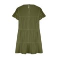 thumbnail image 5 of Cotton Linen Sundresses for Women Ruffle Short Sleeve Layered Hem Mini Dress Casual Solid Color Crewneck Keyhole Back Dresses, 5 of 7