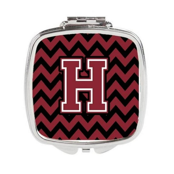 Letter H Chevron Garnet & Black Compact Mirror - Garnet & Black